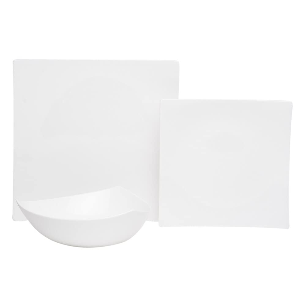 Metropolitan Dinner Plate Set Of 6 White Solid Formal Modern Contemporary Square - Citiesdeals