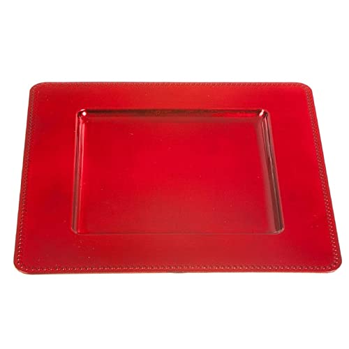 Charger Plate (Square Beaded) (Red) (13x13) Set of 2 Red Square Medium