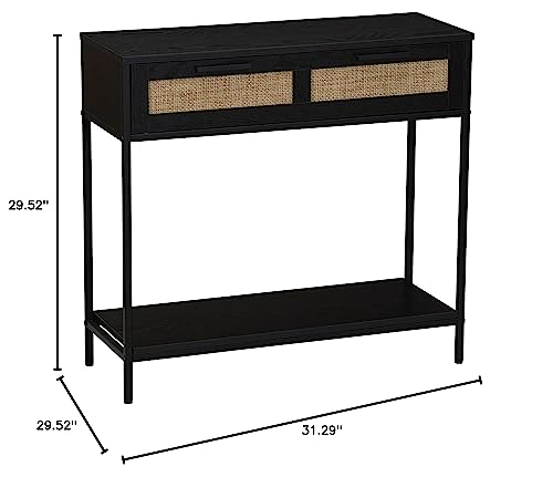 Woven Rattan Console Table Black Modern Contemporary MDF - Citiesdeals