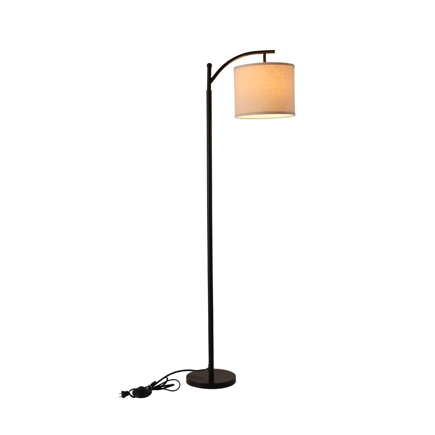 62" Arched Floor Lamp Beige Fabric Shade for Living Room Black Mid-Century - Citiesdeals