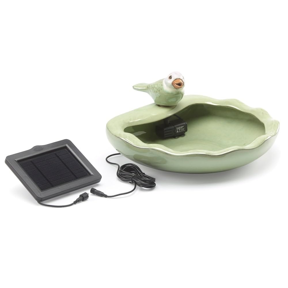 Ceramic Bird Solar Fountain- Light Green Traditional - Citiesdeals