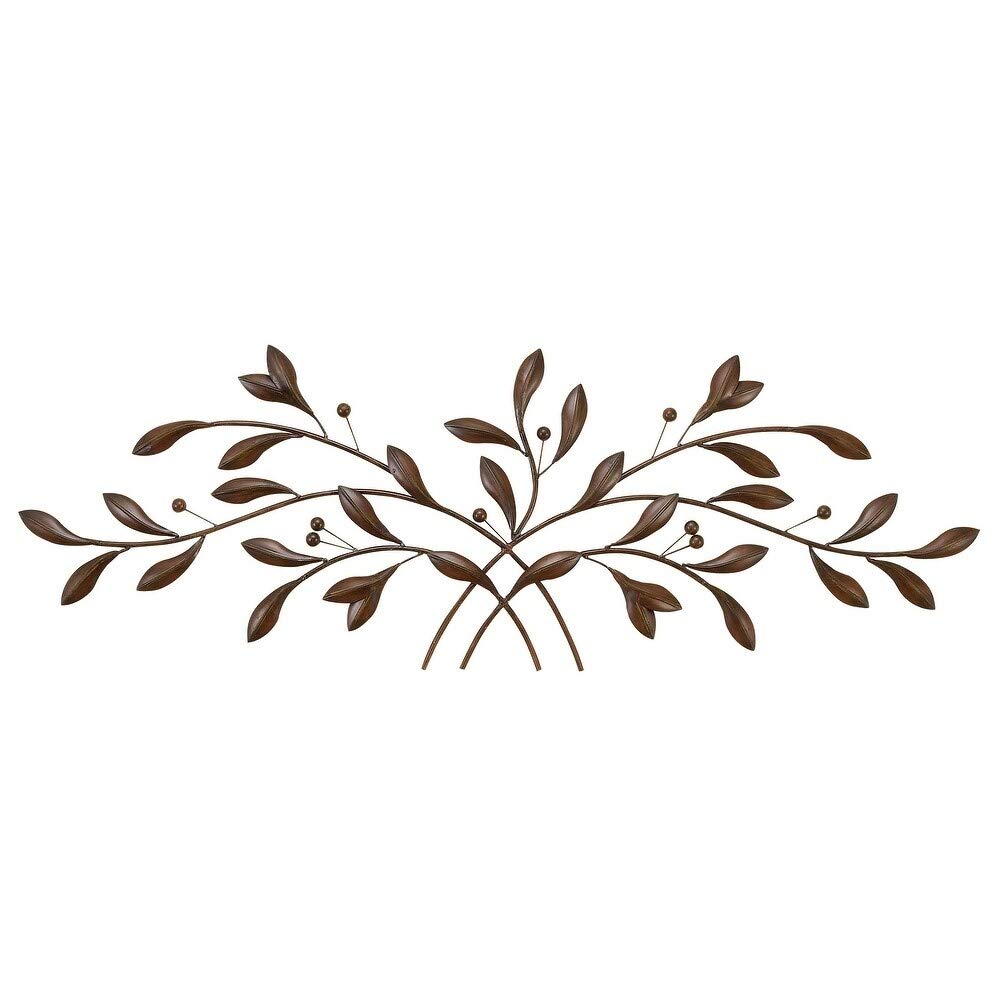 Traditional 20 X 60 Inch Brown Leaves Wall Sculpture by Iron - Citiesdeals