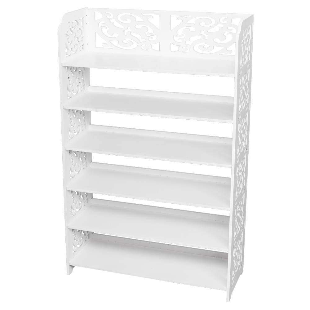 6 Tier Carved Storage Organizer Standing Shoe Rack Shelf Cabinet White Wood - Citiesdeals