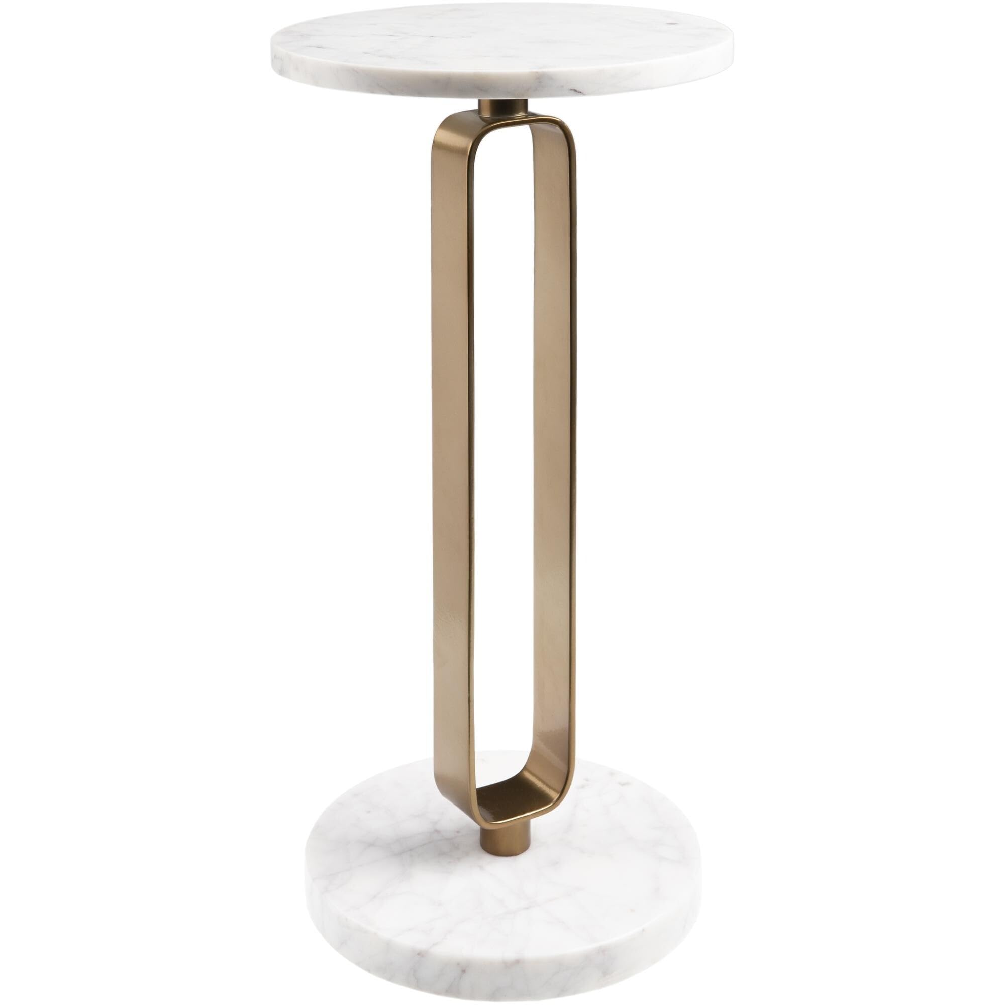 Marble End Table 24" h X 12" w 12" d Gold Modern Contemporary Round Metal - Citiesdeals