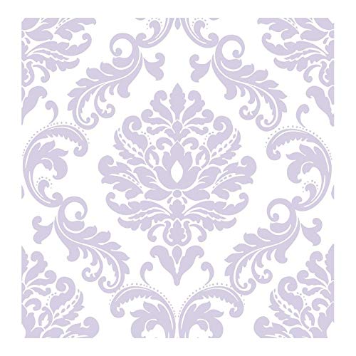 Purple Peel Stick Wallpaper X 20.5in Damask Vinyl Removable
