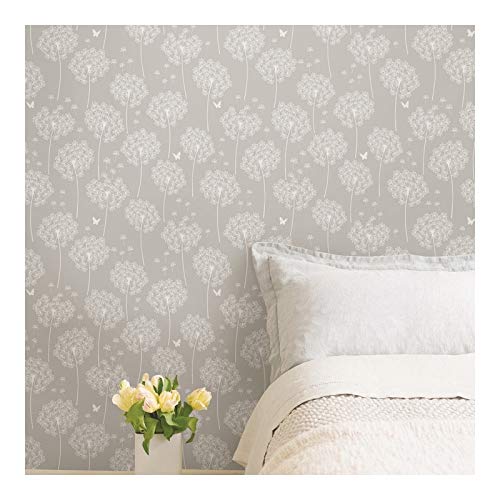 Dandelion Grey Peel Stick Wallpaper X 20.5in Nature Modern Contemporary Wildlife - Citiesdeals