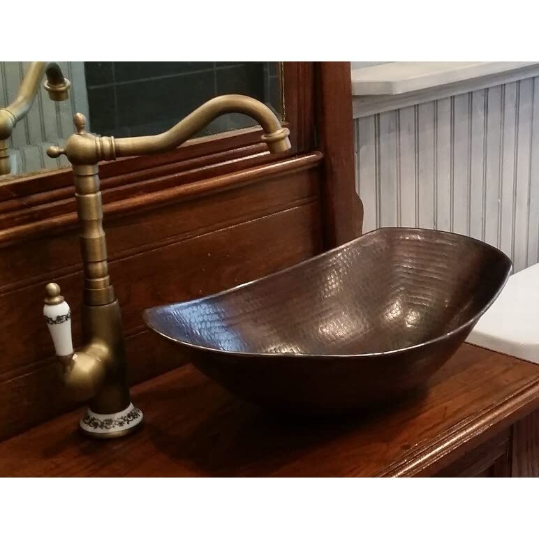 17" Oval Slipper Style Copper Vessel athroom Sink In Aged X 11" 4" 5" On Ends - Citiesdeals