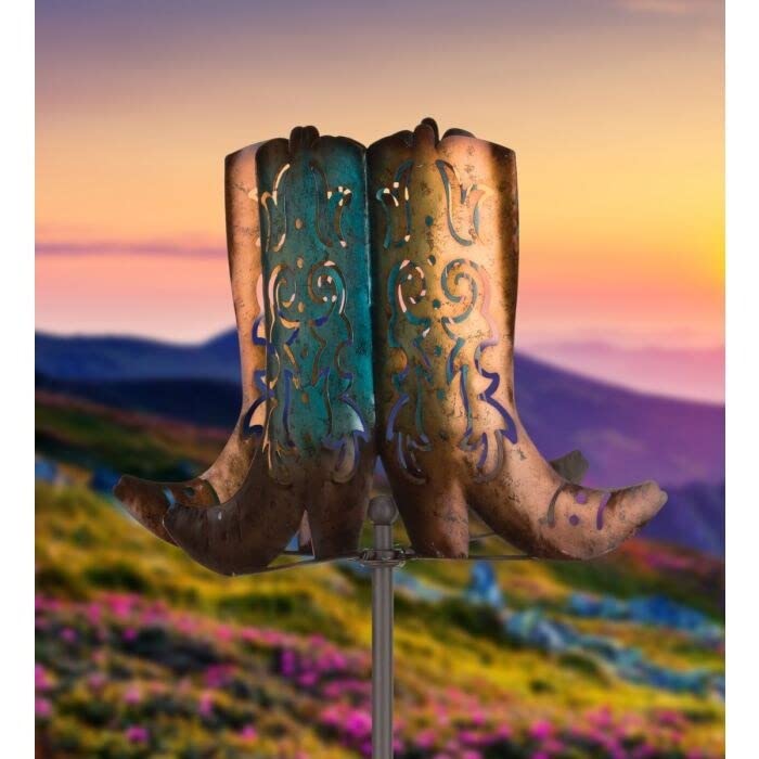 Cowboy Boots Wind Spinner Stake Multi Color Metal - Citiesdeals