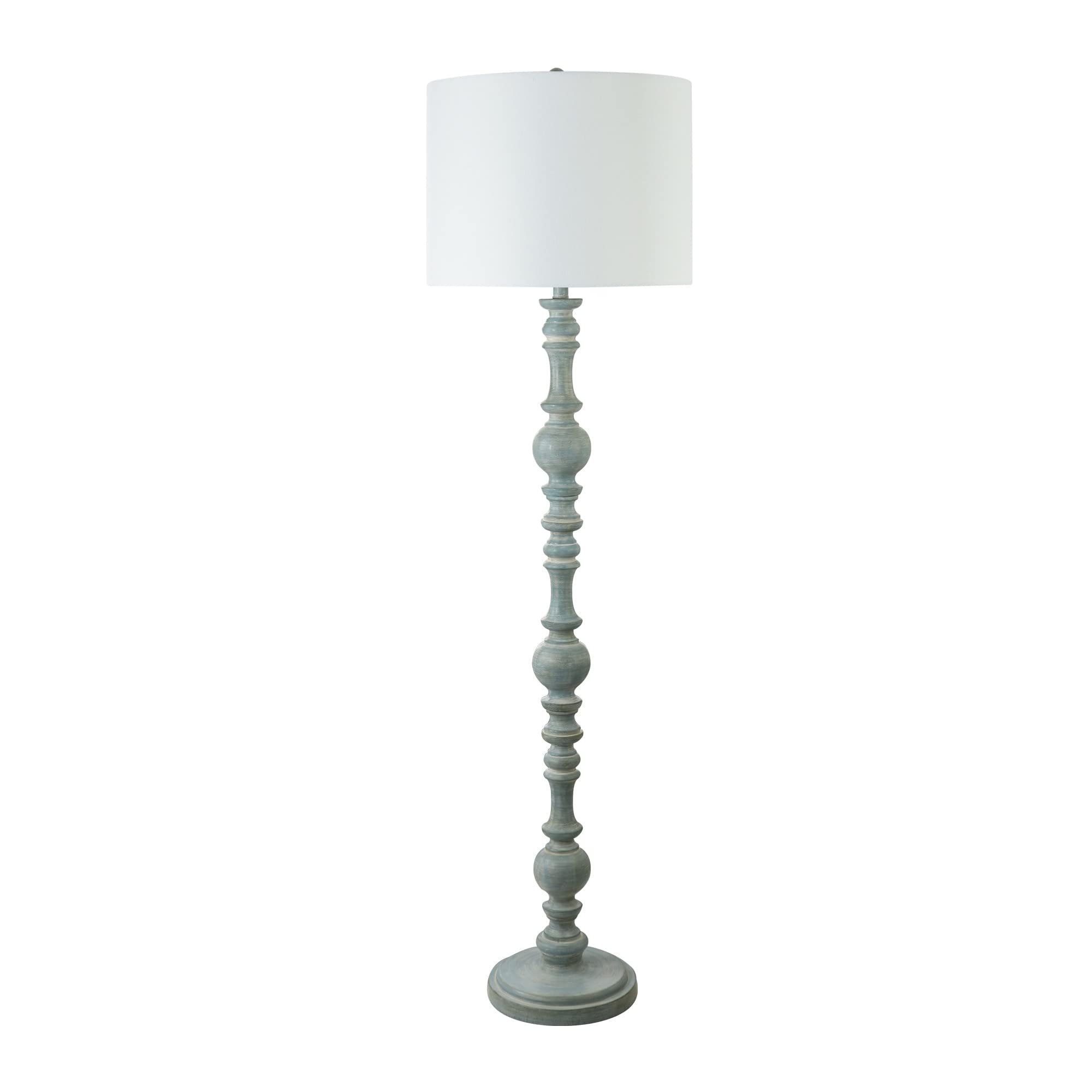 61" Classic Resin Column Floor Lamp W/Decorator Shade Blue Transitional