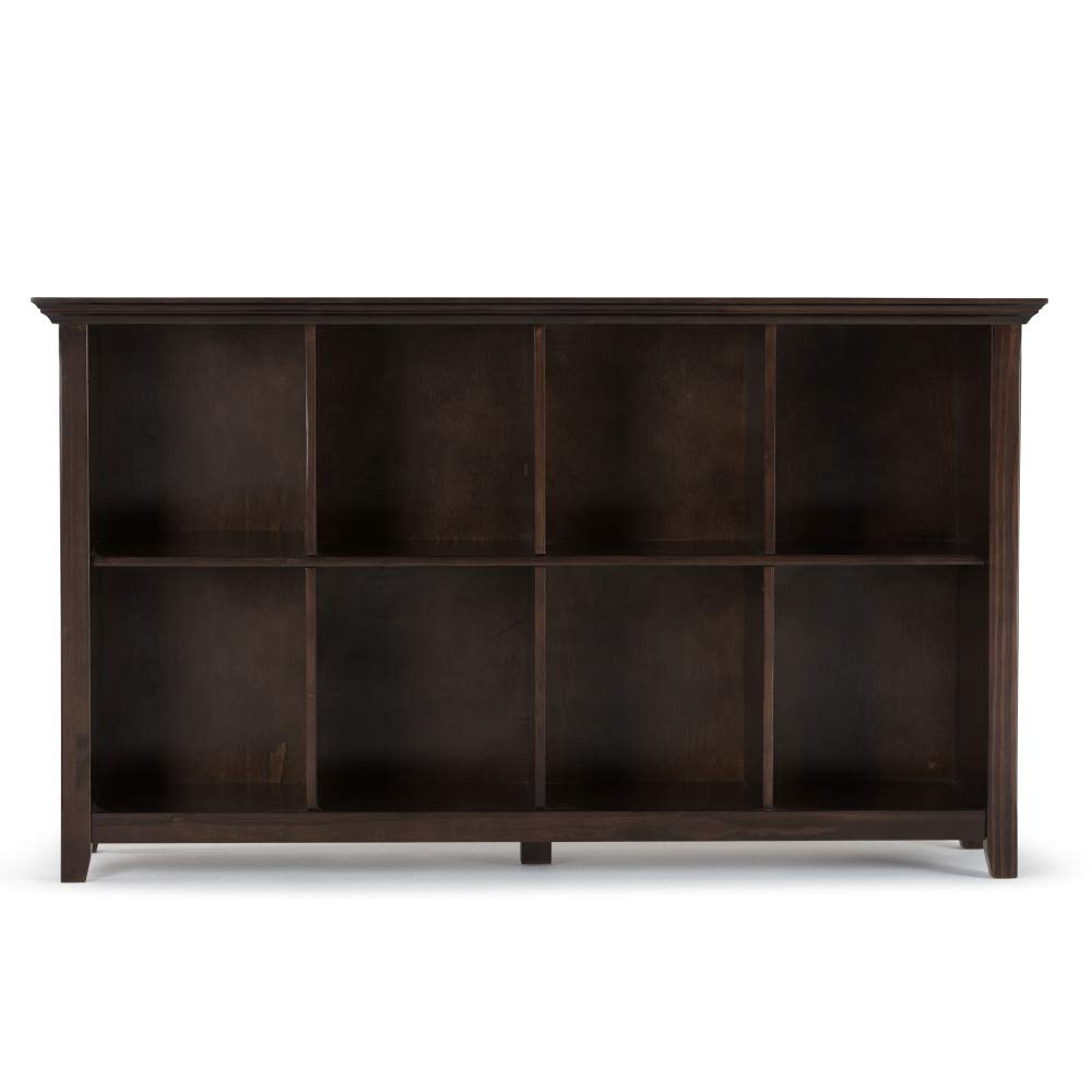 SIMPLIHOME Acadian SOLID WOOD 57 inch Wide Rustic 8 Cube Storage Sofa Table in Brunette Brown - Citiesdeals