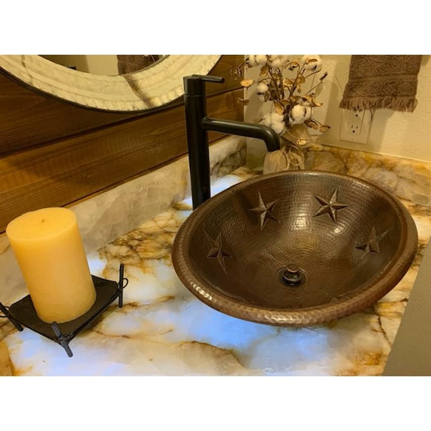 19" Oval Copper Bathroom Sink With Stars X 14" 5.5" Brown Finish Hammered Oil - Citiesdeals