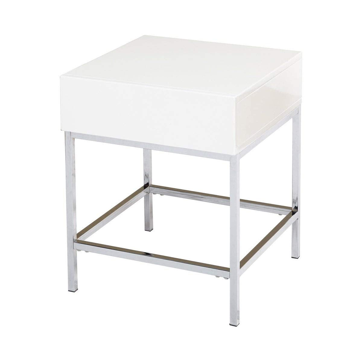 White Metal High-Gloss End Table Modern Contemporary quare MDF Glossy Drawers - Citiesdeals