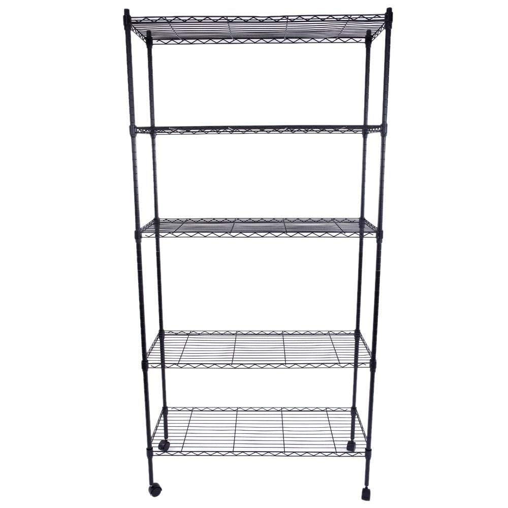 5 Tier Rolling Steel Shelving Unit Wire Shelves Garage Storage Racks Black Iron - Citiesdeals