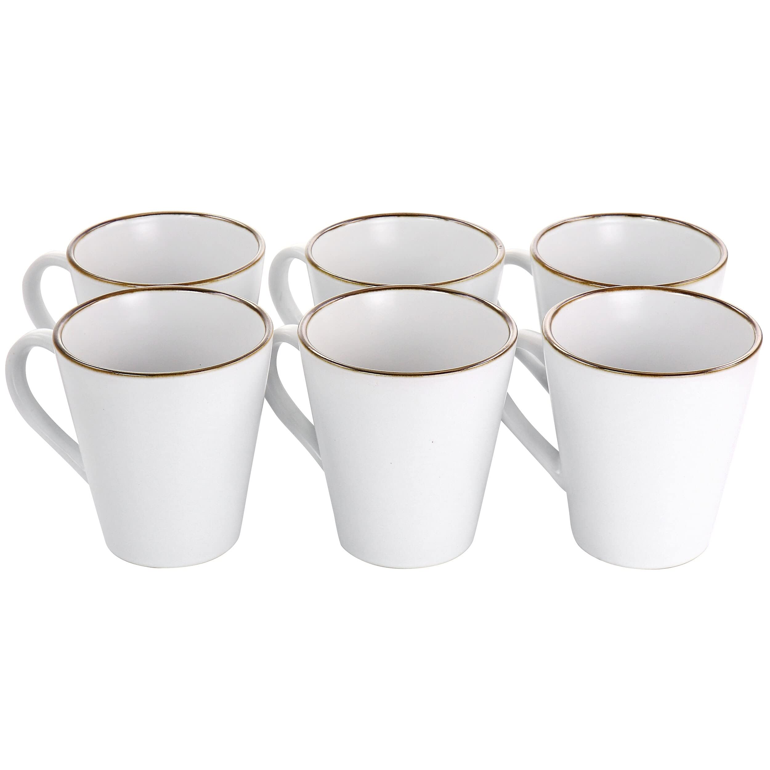 6 Piece Stoneware Mug Set In Matte White With Gold Rim Solid Modern Contemporary - Citiesdeals