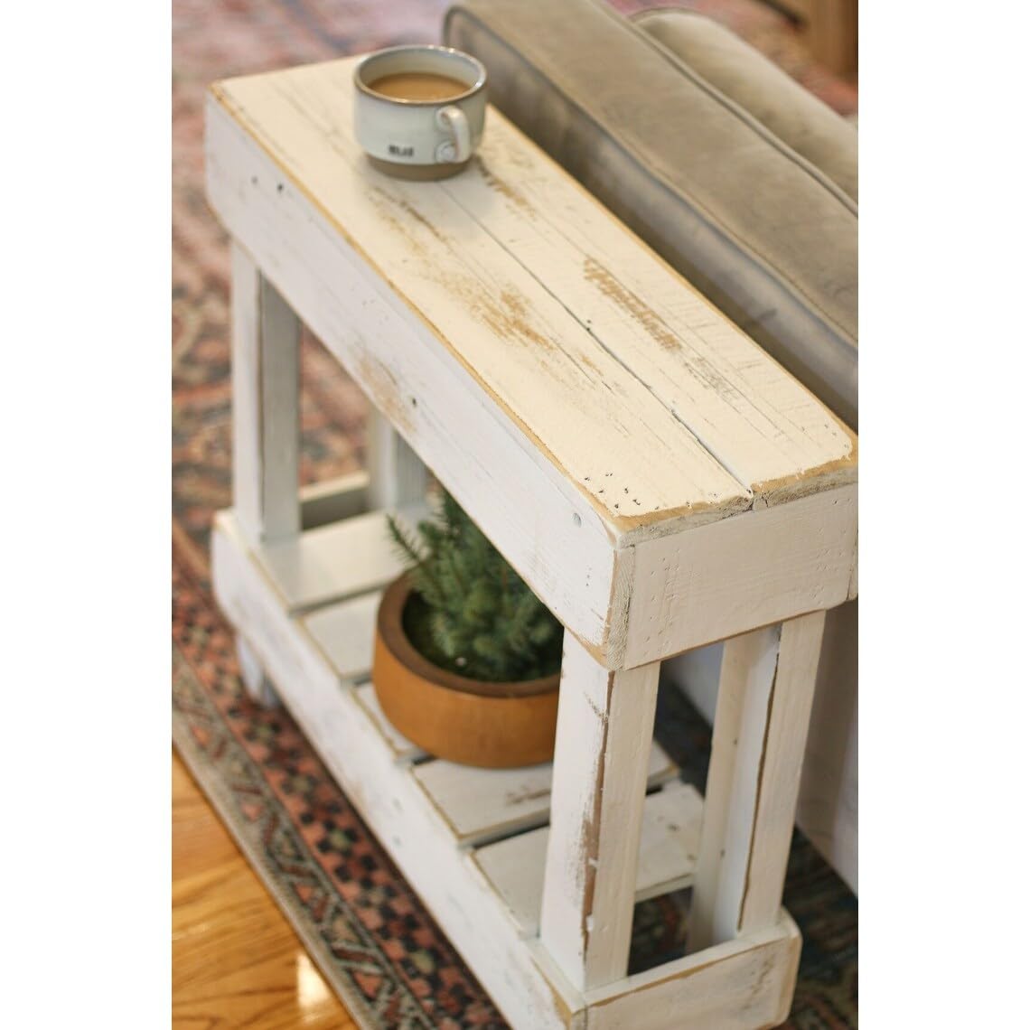 Accent Table (White) White Farmhouse Rectangular Wood Rustic Distressed Finish - Citiesdeals