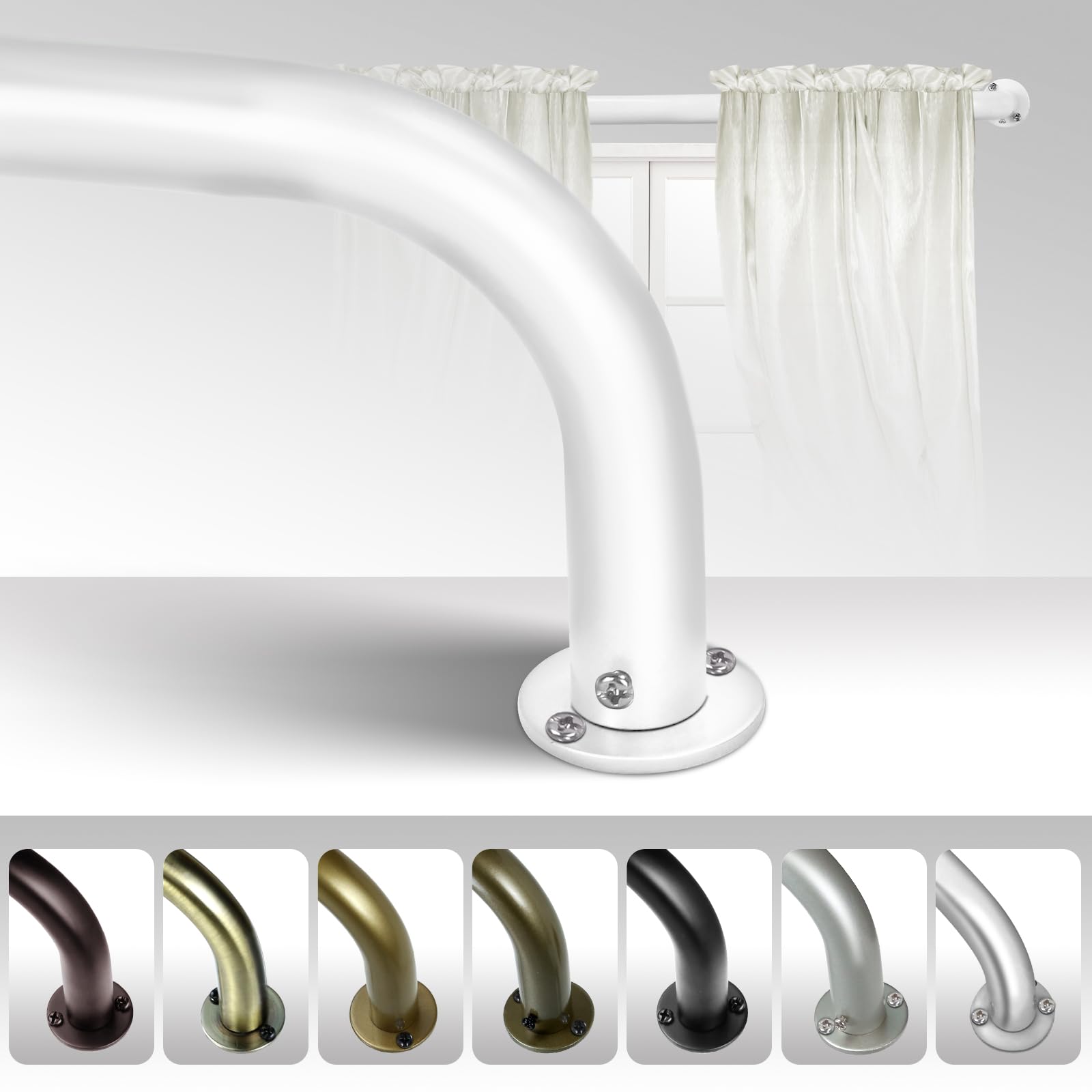 Energy aving Wrap Around Black Out Return Adjustable Window Curtain Metal Rod 84"-120" - Glossy White - Citiesdeals