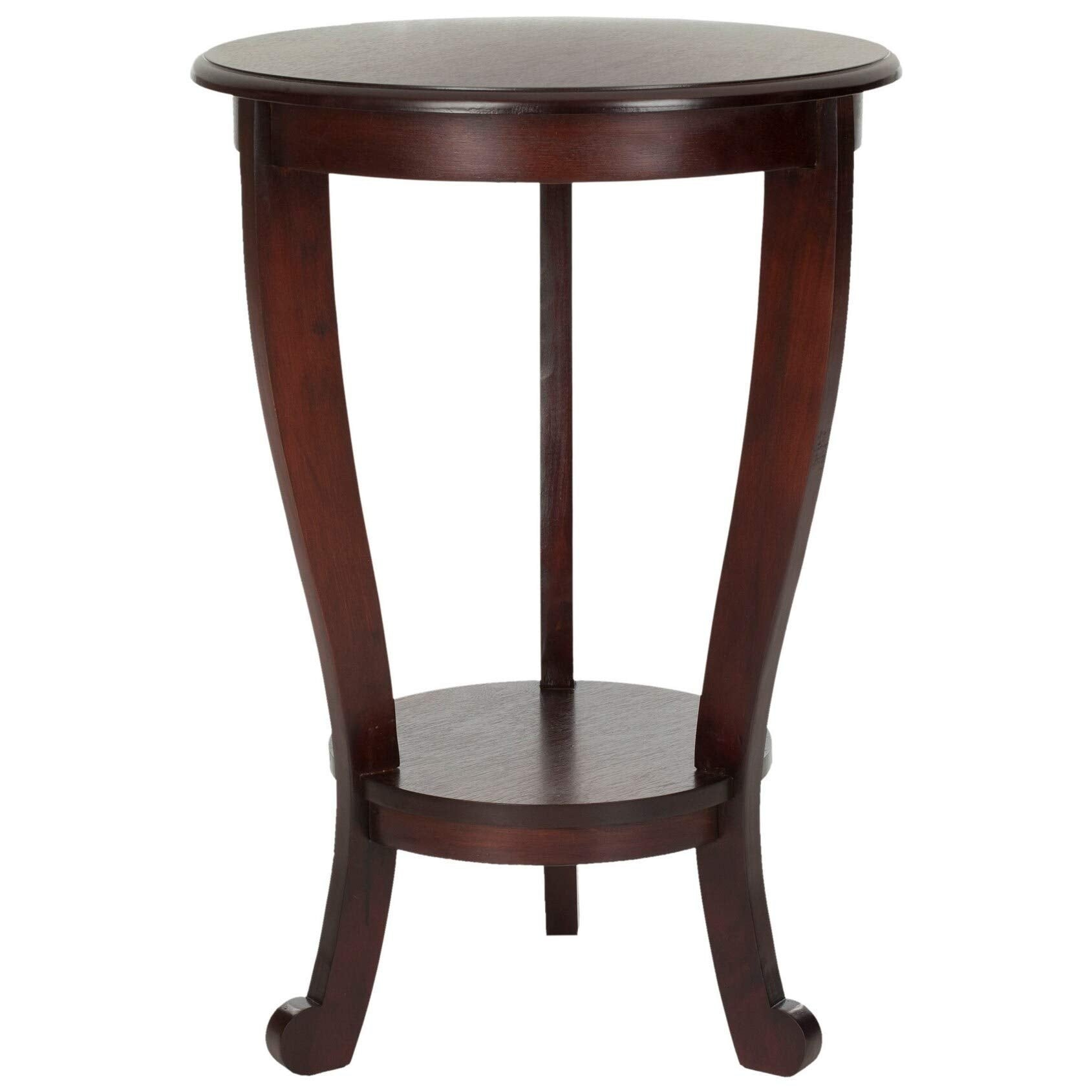 Dark Cherry Pedestal Side Table Red Traditional Transitional Round Leather - Citiesdeals