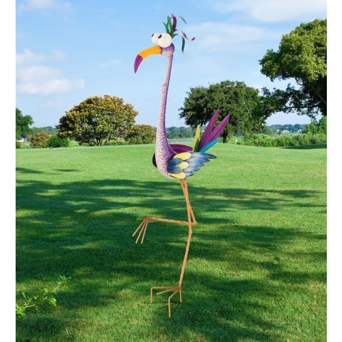 Bird Stake Crane Multi Color Metal - Citiesdeals