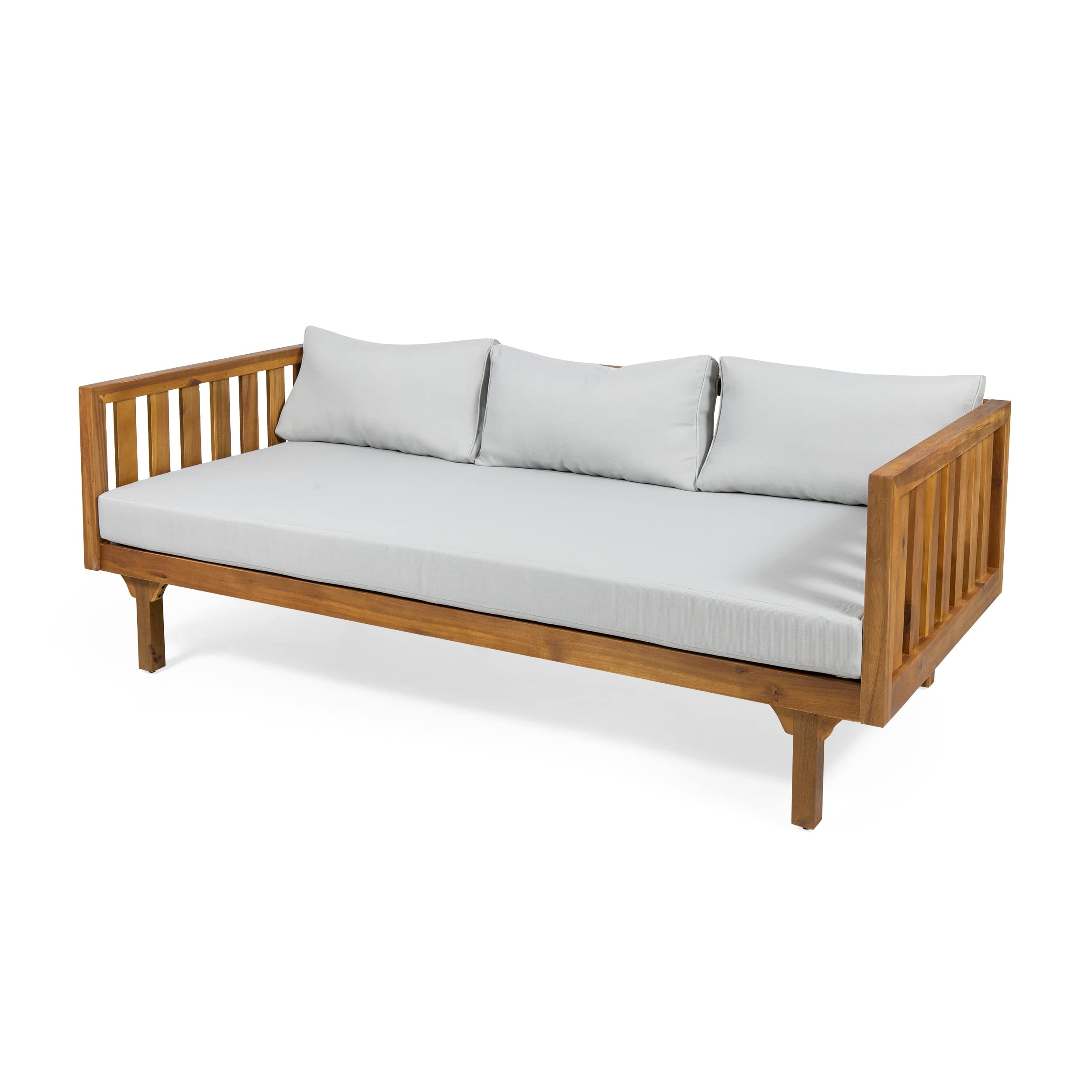 Outdoor 3-seat Acacia Daybed Grey Modern Contemporary Fabric Removable Light Gray+Teak - Citiesdeals