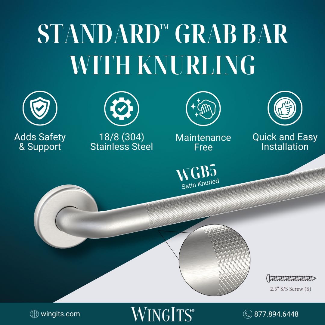 WingIts WGB5SSKN18 STANDARD Grab Bar Diamond Knurled Grip Concealed Mount - Citiesdeals