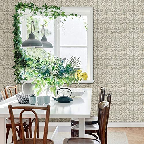 Olive Spanish Tile Wallpaper 20.5in X Green Geometric Farmhouse Paper Washable - Citiesdeals