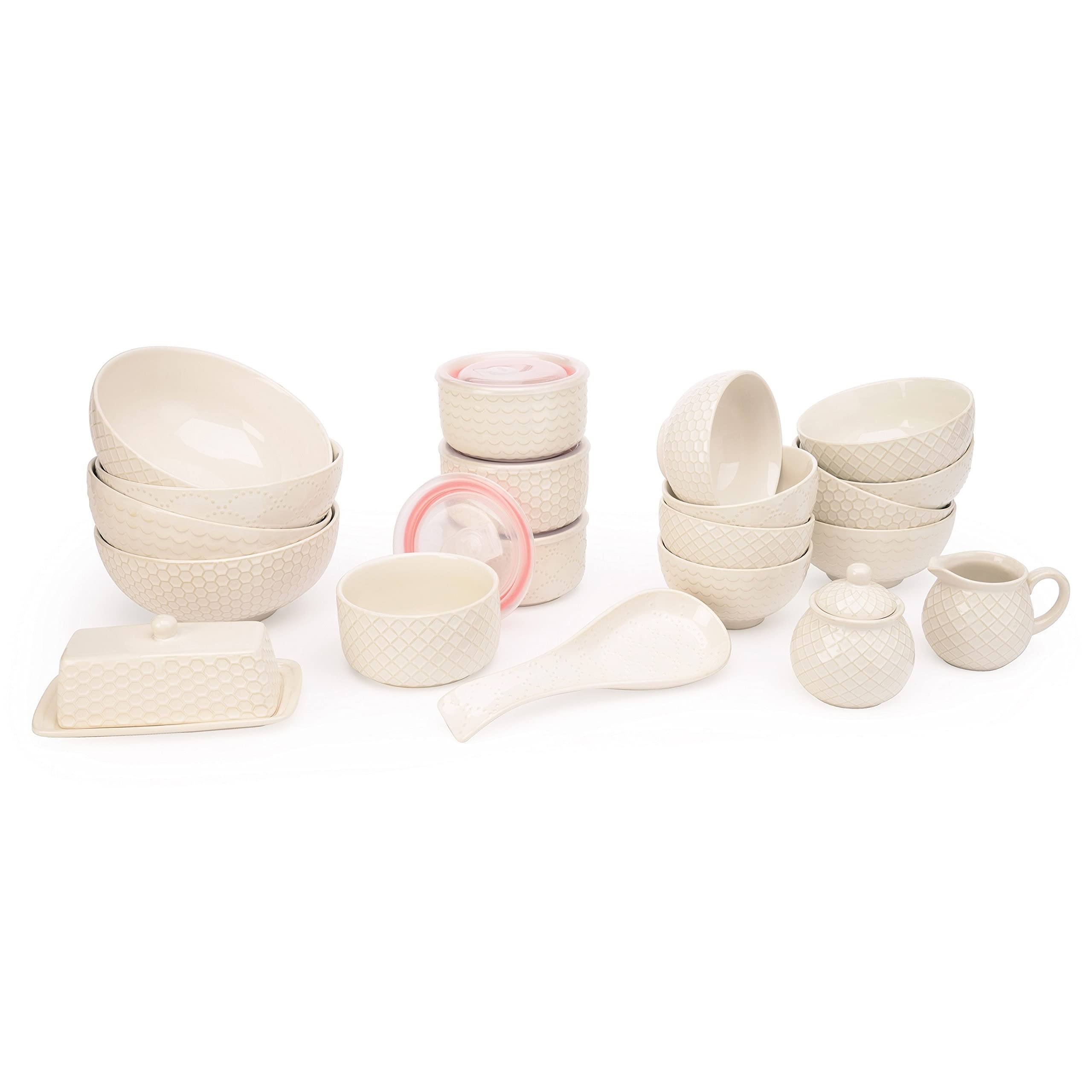 Sahara Waffle 8-inch Salad Plate Set Of 4 Off/White Solid Casual Round Stoneware - Citiesdeals