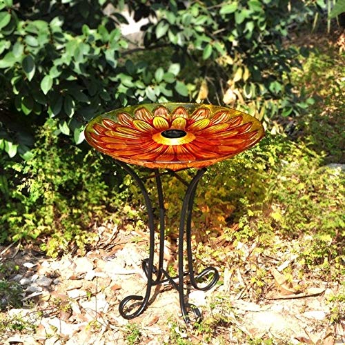 Solar Floral Glass Bird Bath with Stand Multi Color - Citiesdeals