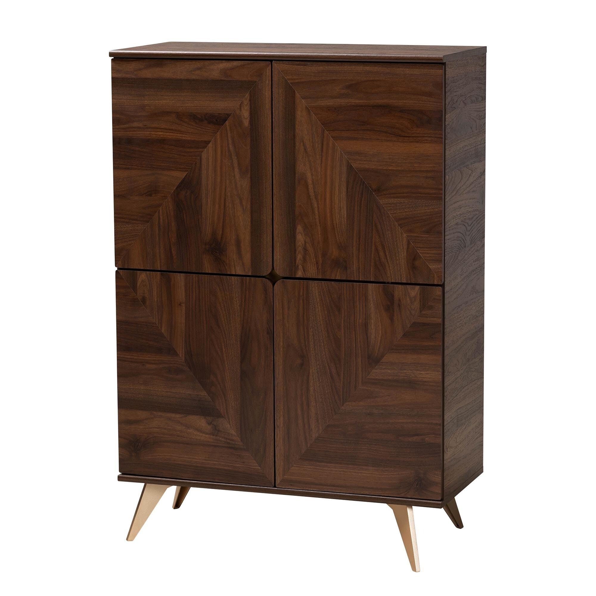 Mid-Century Modern Transitional Walnut Brown Finished Wood Shoe Cabinet Laminate - Citiesdeals
