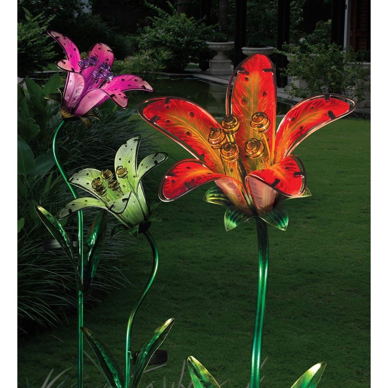 Solar Tiger Lily Stake Pink 9"x7.25"x33" Metal - Citiesdeals