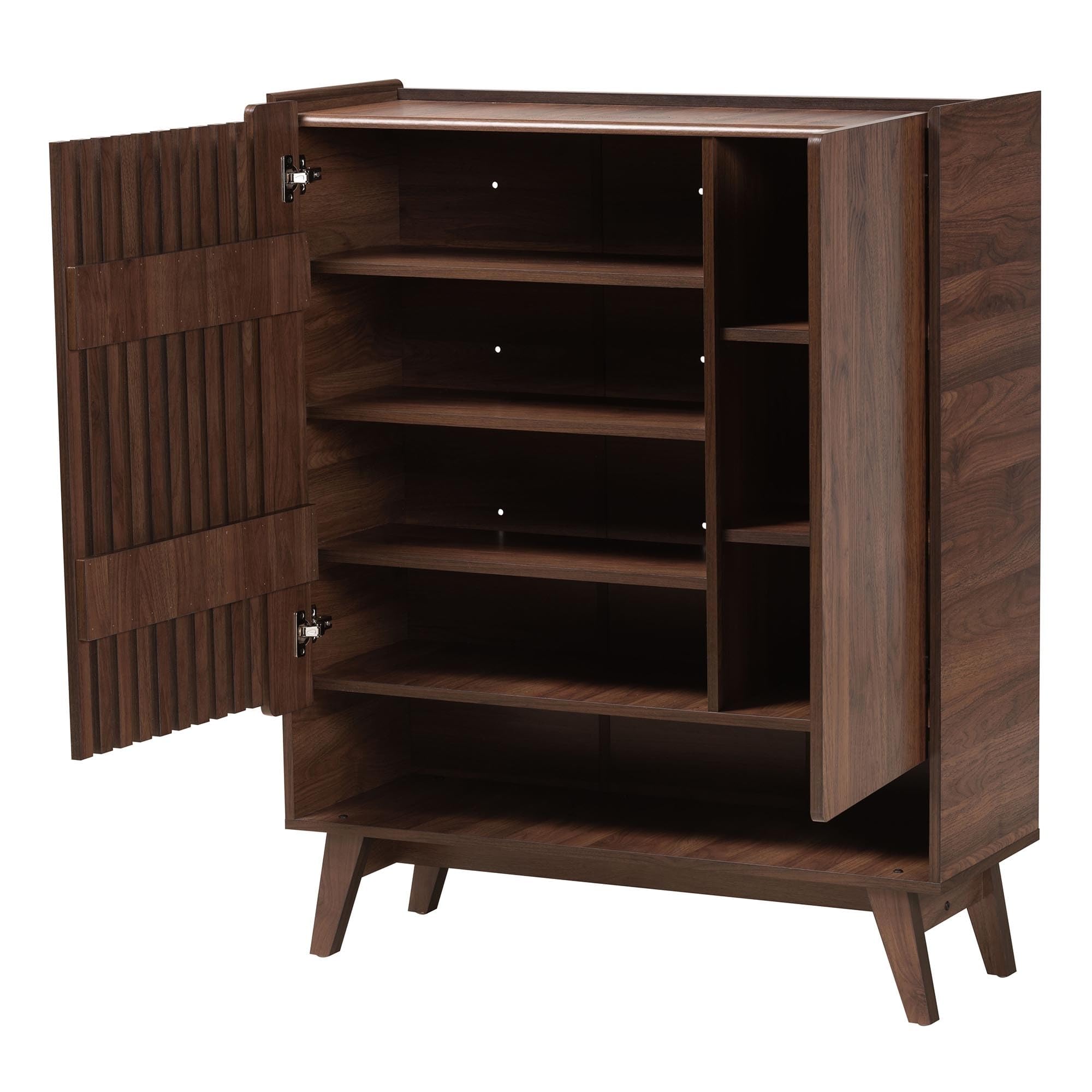 Mid-Century Modern Walnut Brown Finished Wood Shoe Cabinet MDF Backed - Citiesdeals