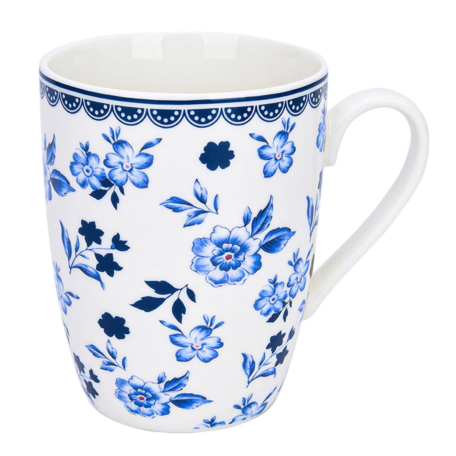 Vintage Blue Coffee Tea Bone China Mugs Set Of 4 Floral Country Round Piece - Citiesdeals