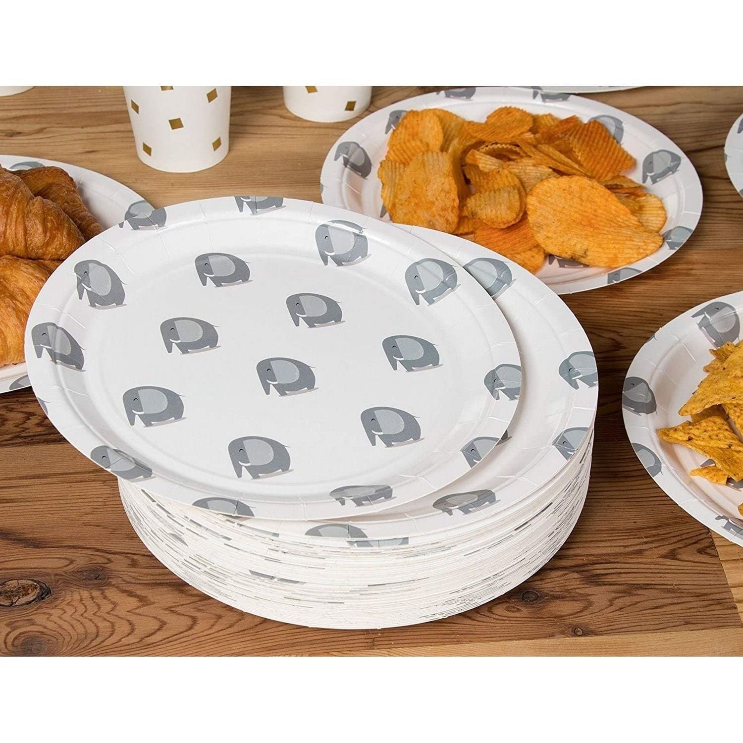 80-count Disposable Paper Plates Elephant Party Supplies 9 Inch White Animal - Citiesdeals