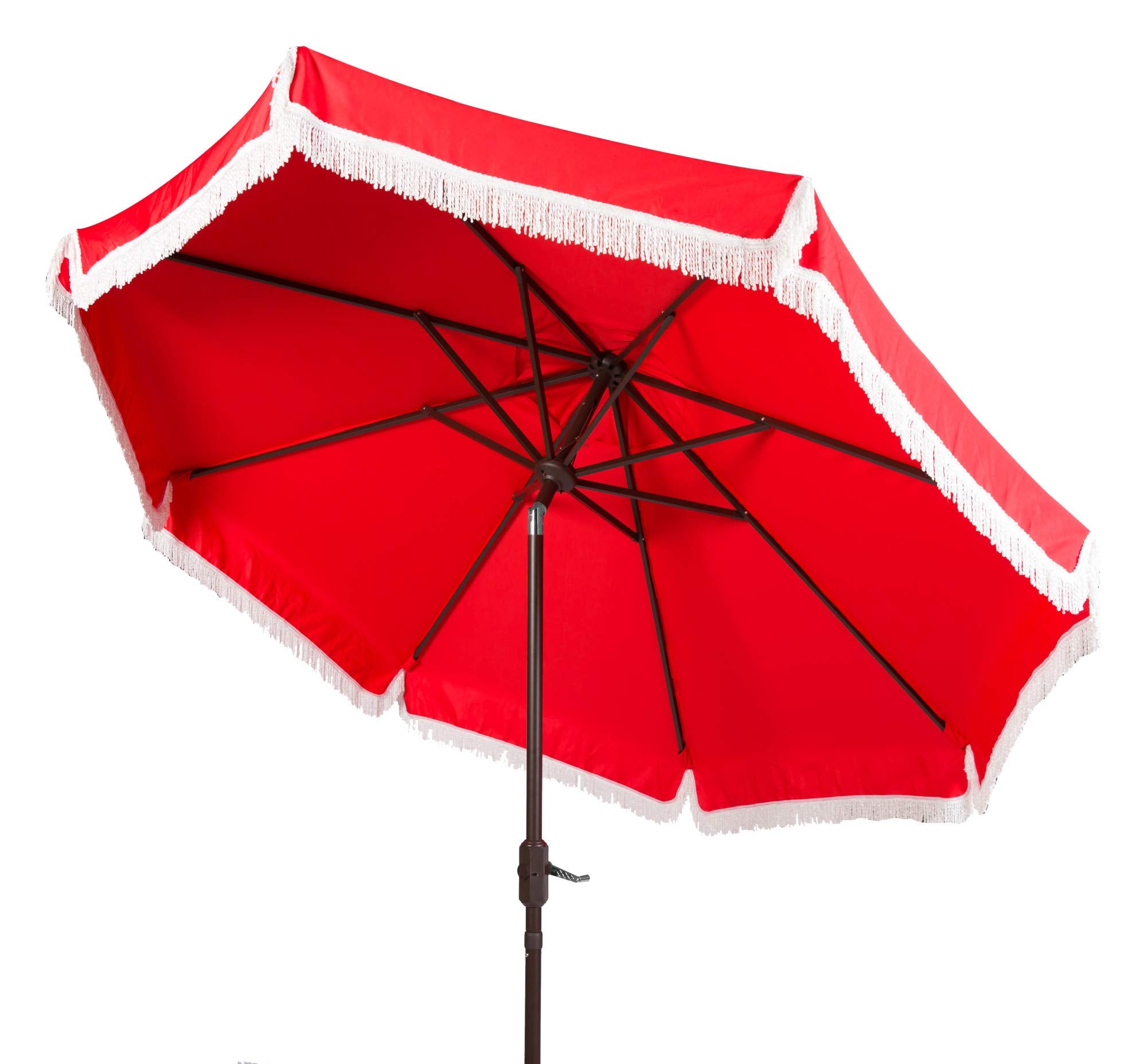 Safavieh PAT8008E Collection Milan Fringe Red and White 9Ft Crank Outdoor Push - Citiesdeals