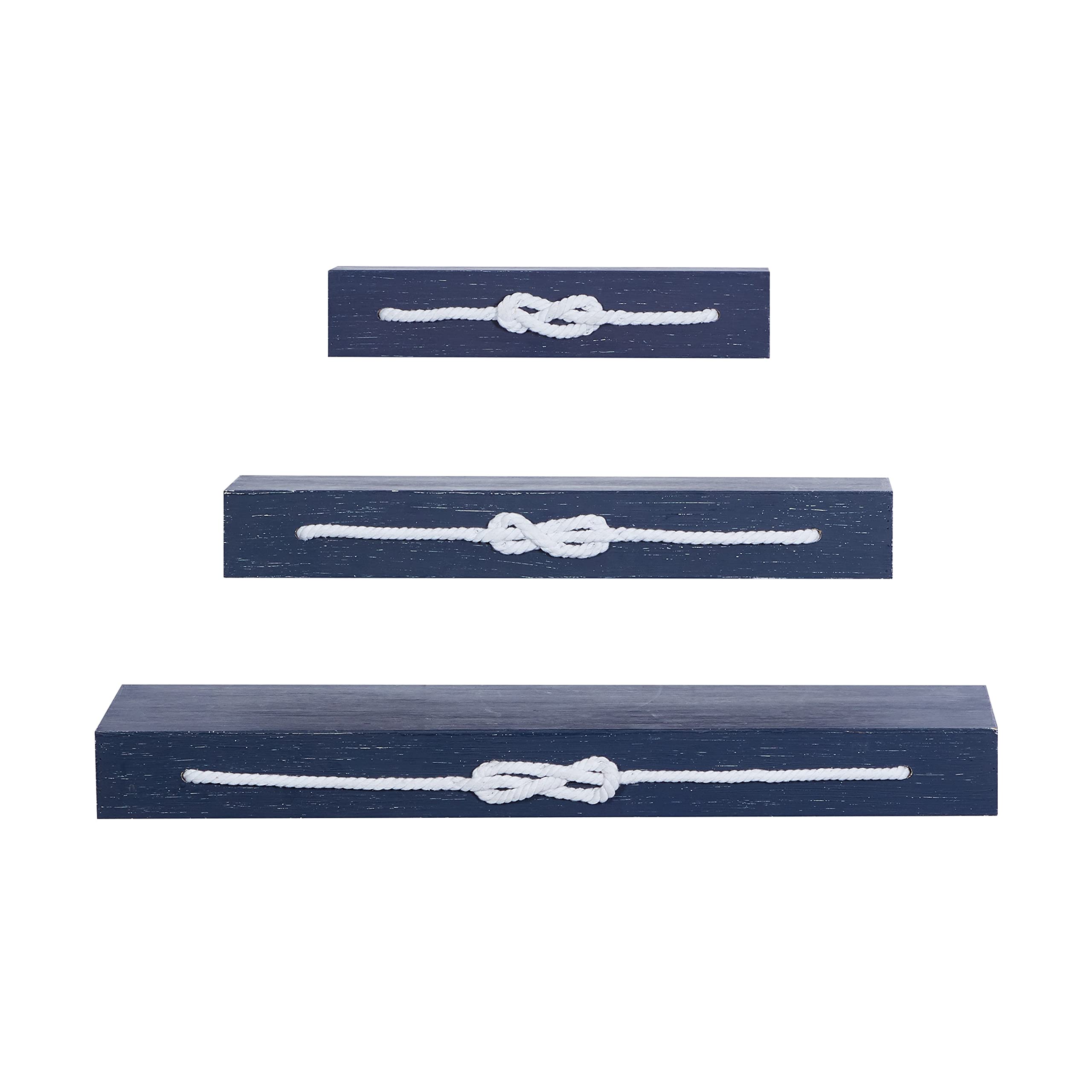Blue Wood Contemporary Wall Shelf (Set of 3) 32 X 10 3 Modern Natural Finish - Citiesdeals