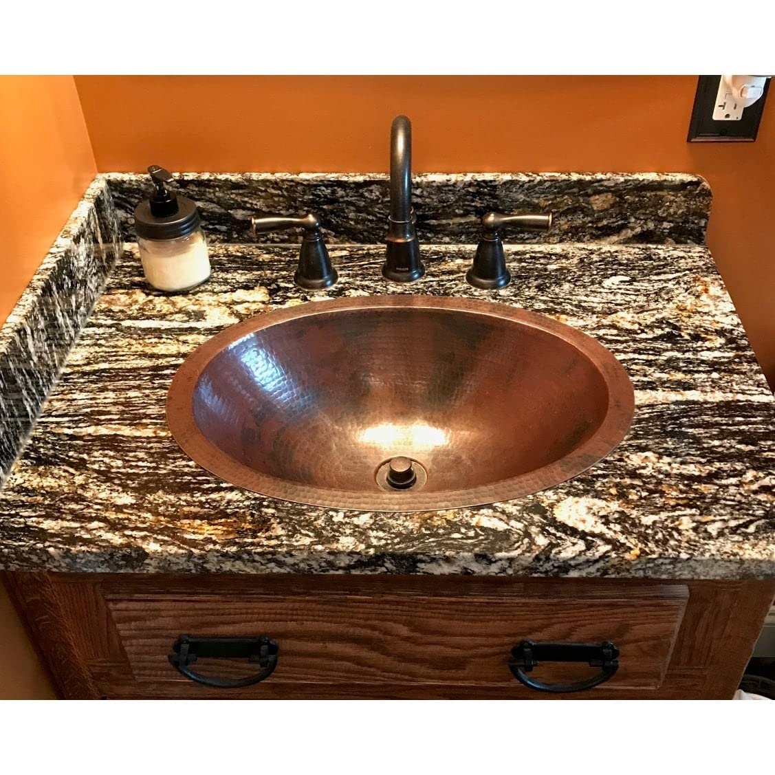 19" Rustic Farmhouse Oval Copper Bathroom Sink X 14" 5" Black Brown Multi - Citiesdeals