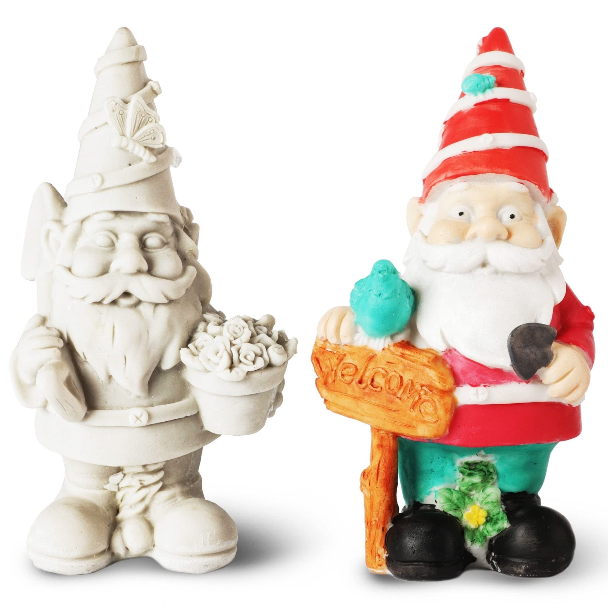 2 Pack Mini Paint Your Own Garden Gnome Statues Unpainted DIY Ceramic - Citiesdeals