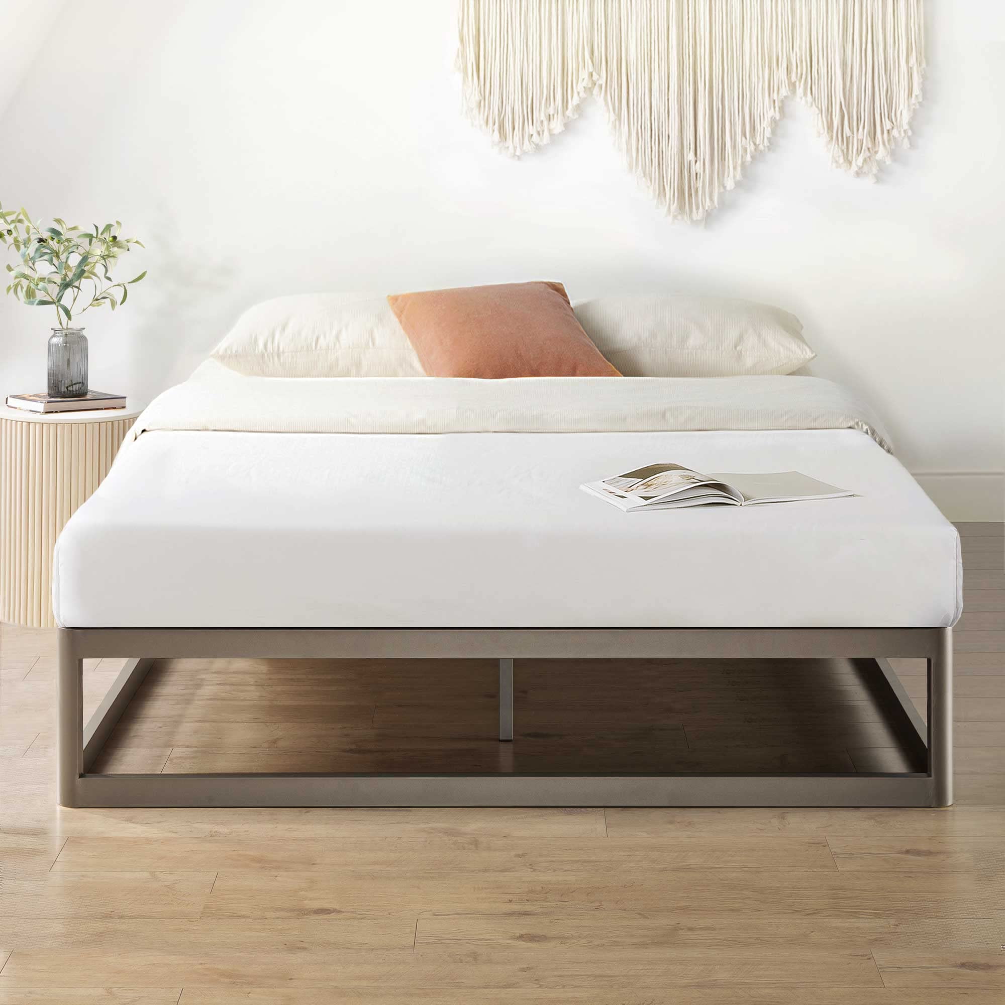 Mellow 12" Metal Platform Bed Frame w/Heavy Duty Steel Slat Foundation King Grey - Citiesdeals