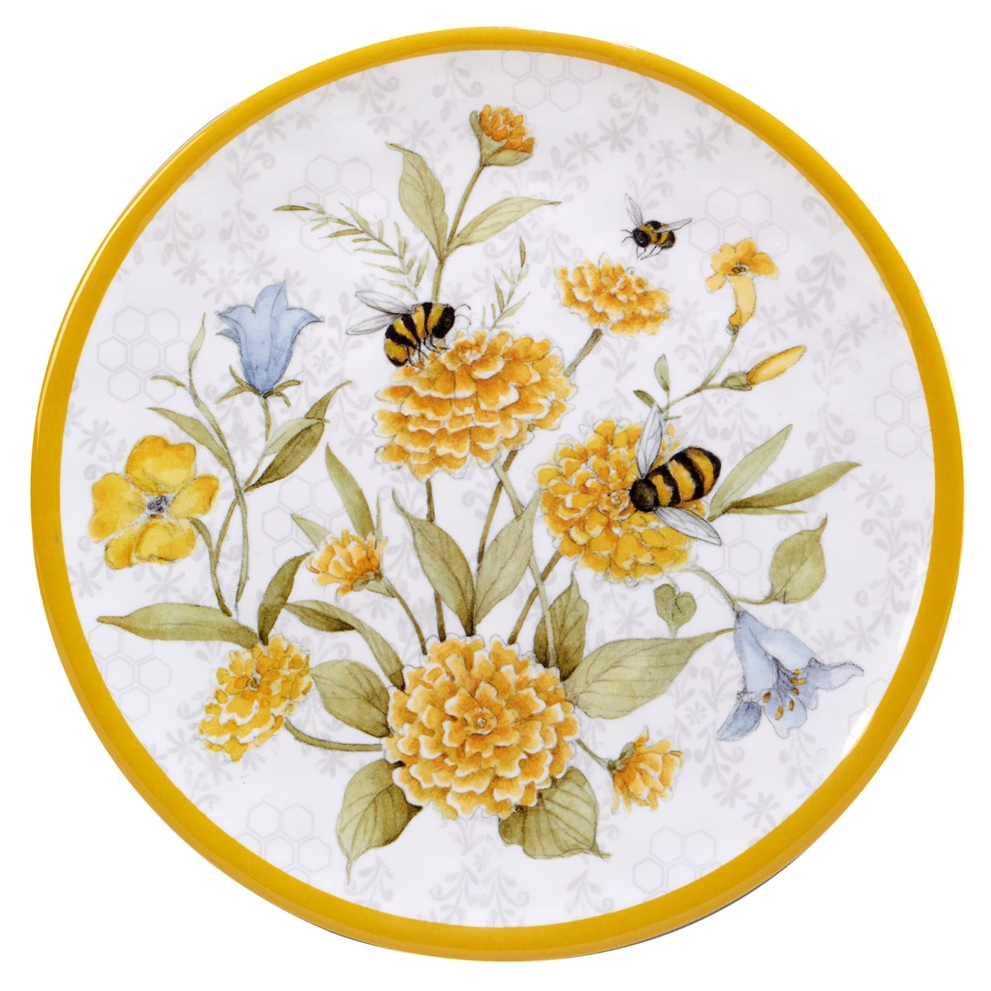 Bee Sweet 9" Salad/dessert Plates Set Of 6 Dia Multi Color Off/White Yellow - Citiesdeals