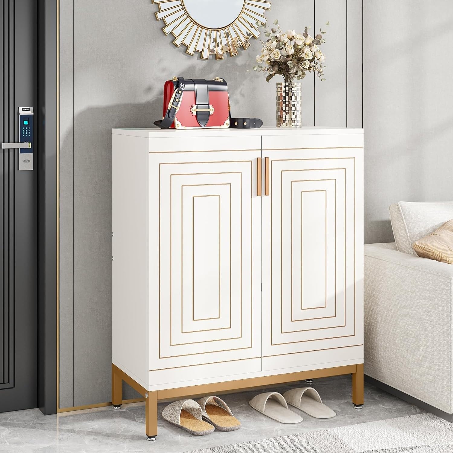 20 Pairs Modern Shoe Storage Cabinet with Doors 6-Tier Freestanding Entryway White - Citiesdeals
