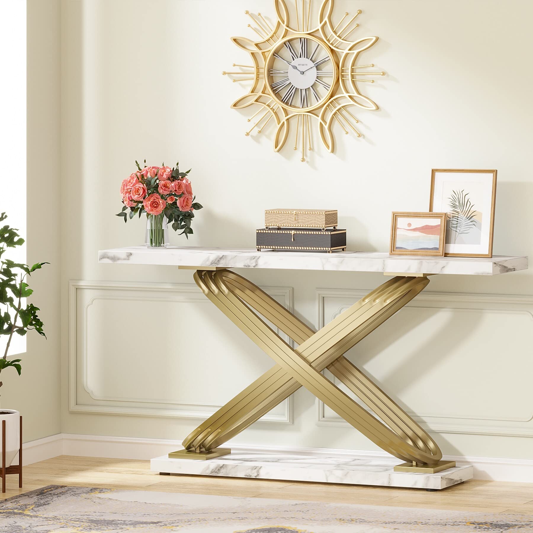 55'' Modern Marble Console Tablebehind Sofa Couch Long Table Narrow - Citiesdeals