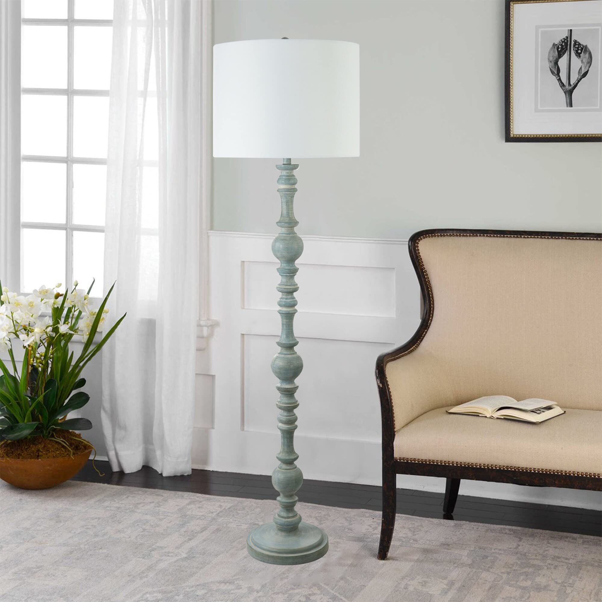 61" Classic Resin Column Floor Lamp W/Decorator Shade Blue Transitional - Citiesdeals