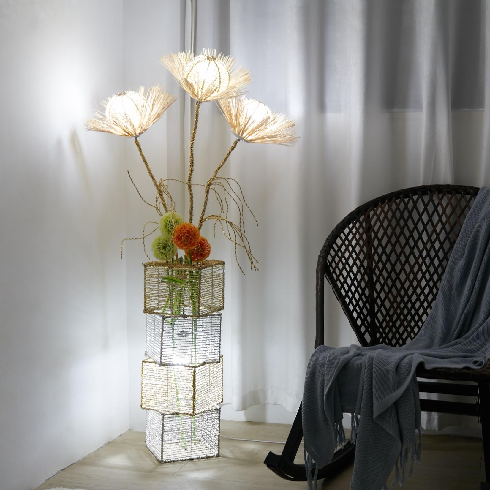 Led Bulbs Floor Lamp Pastoral Style with Hand-oven Flower 10.83" X H 51.18" - Citiesdeals