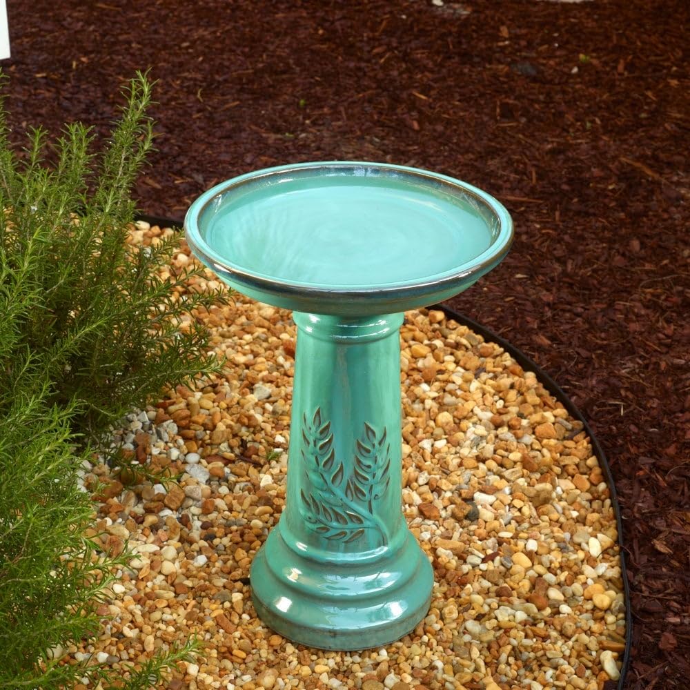 Traditional Ceramic Birdbath Green Pedestal - Citiesdeals