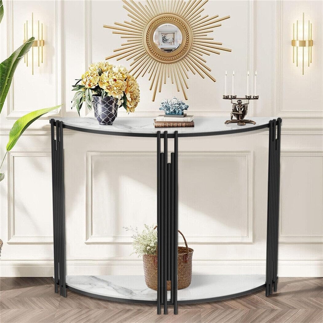 Modern Half Moon Console Table Hallway Side 2-Tier White Classic Semi-Circle - Citiesdeals