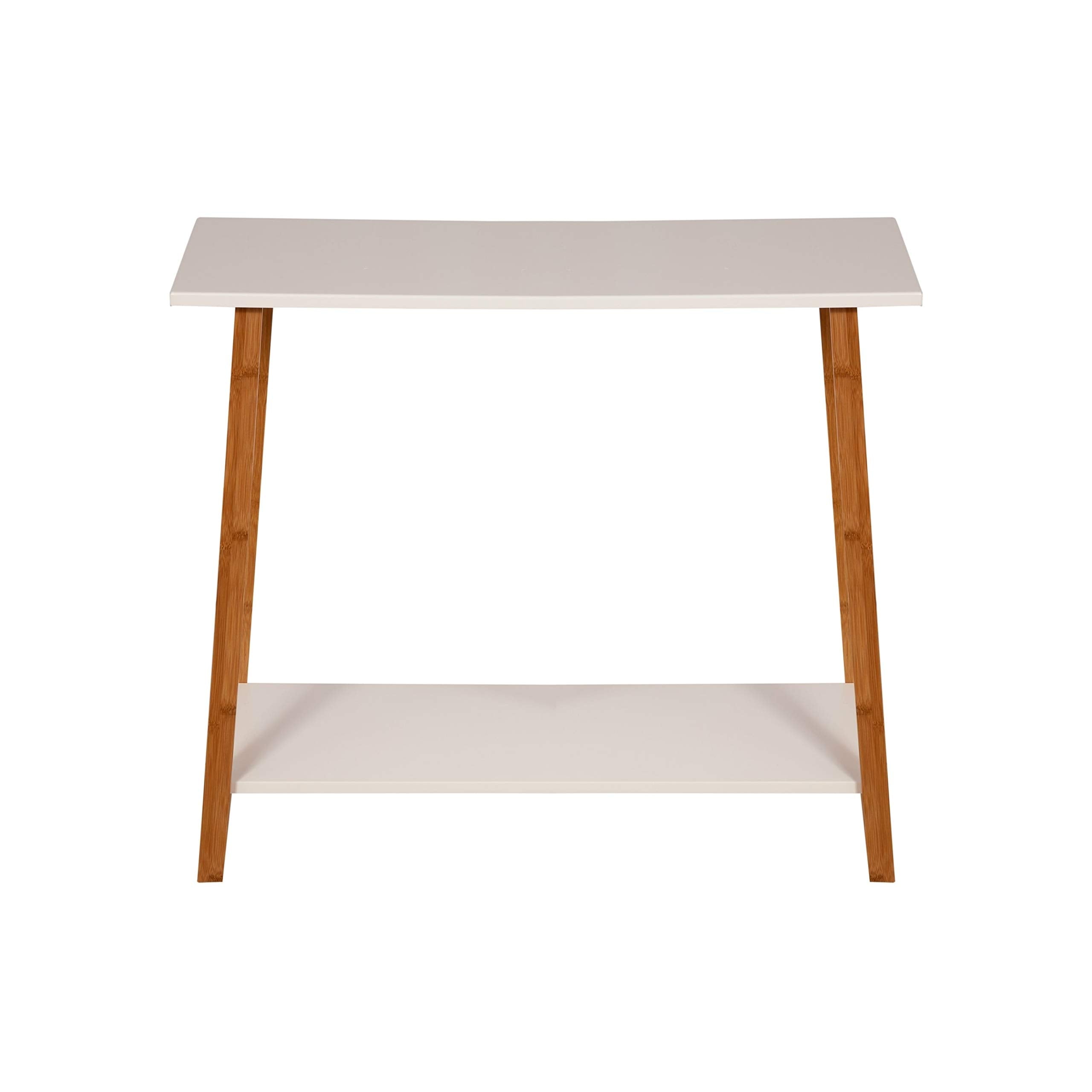 2 Tier Solid Bamboo Frame Console Table White Modern Contemporary Rectangle - Citiesdeals