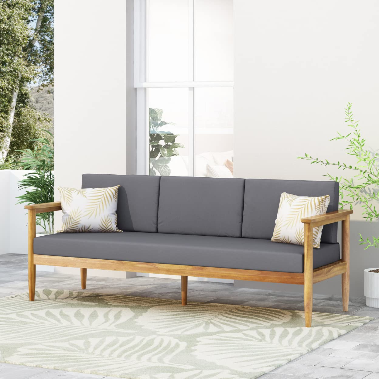 Christopher Knight Home Sofa Dark Gray + Teak - Citiesdeals