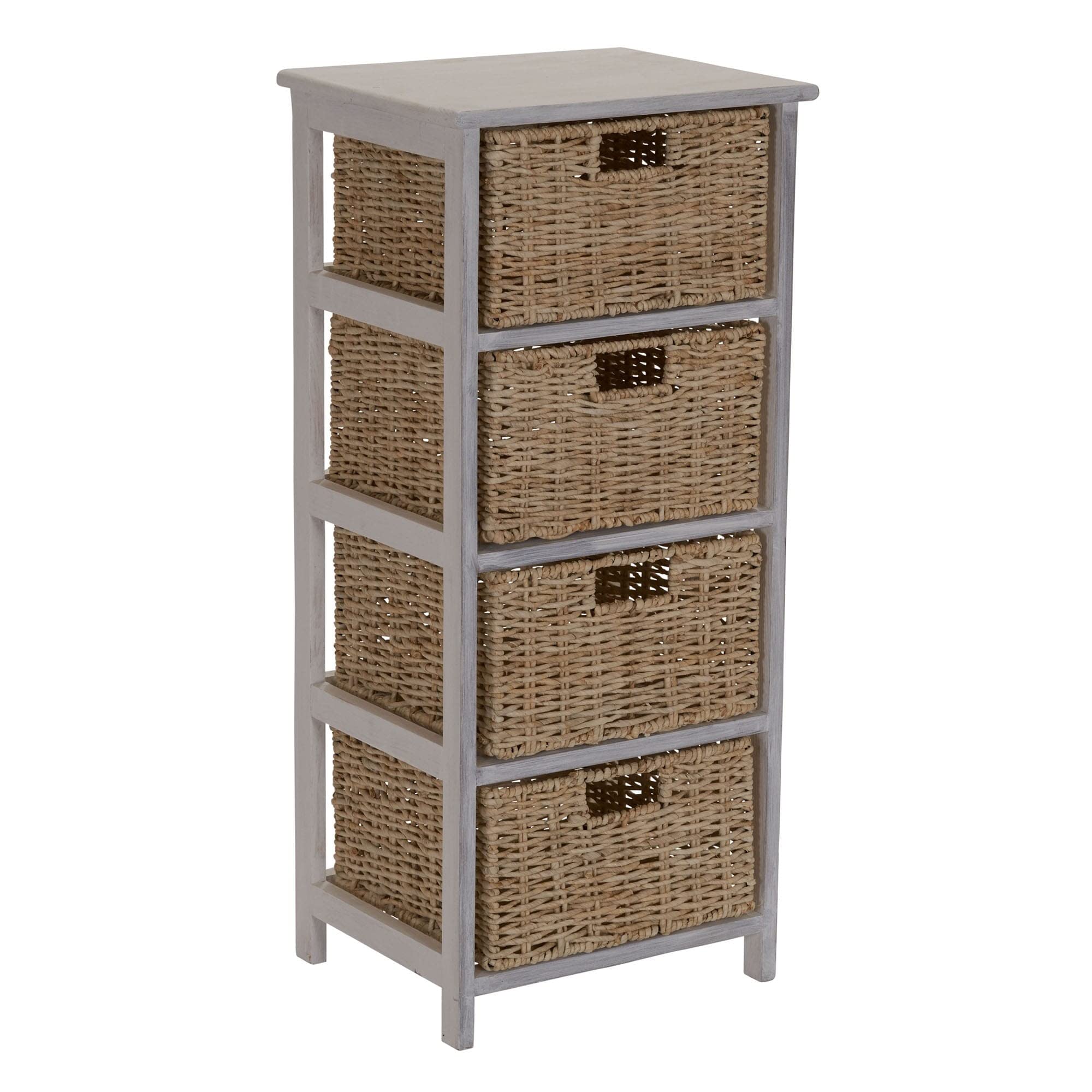 Whitewash 4-Basket Storage Tower Brown Beach Wicker-Rattan Painted - Citiesdeals