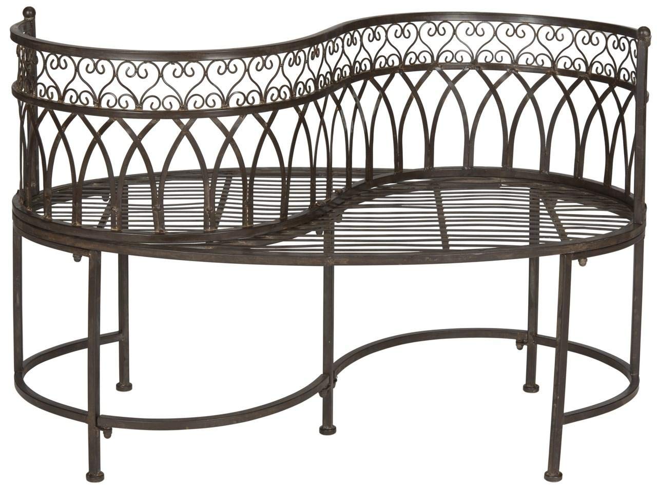 SAFAVIEH Outdoor Collection Lara Victorian Rustic Brown Iron Kissing Bench
