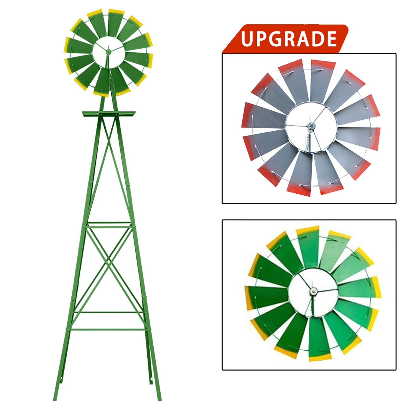 8FT Windmill ecor Outdoor Ornamental Wind Sculptures Spinners Metal Wind Mill Green - Citiesdeals