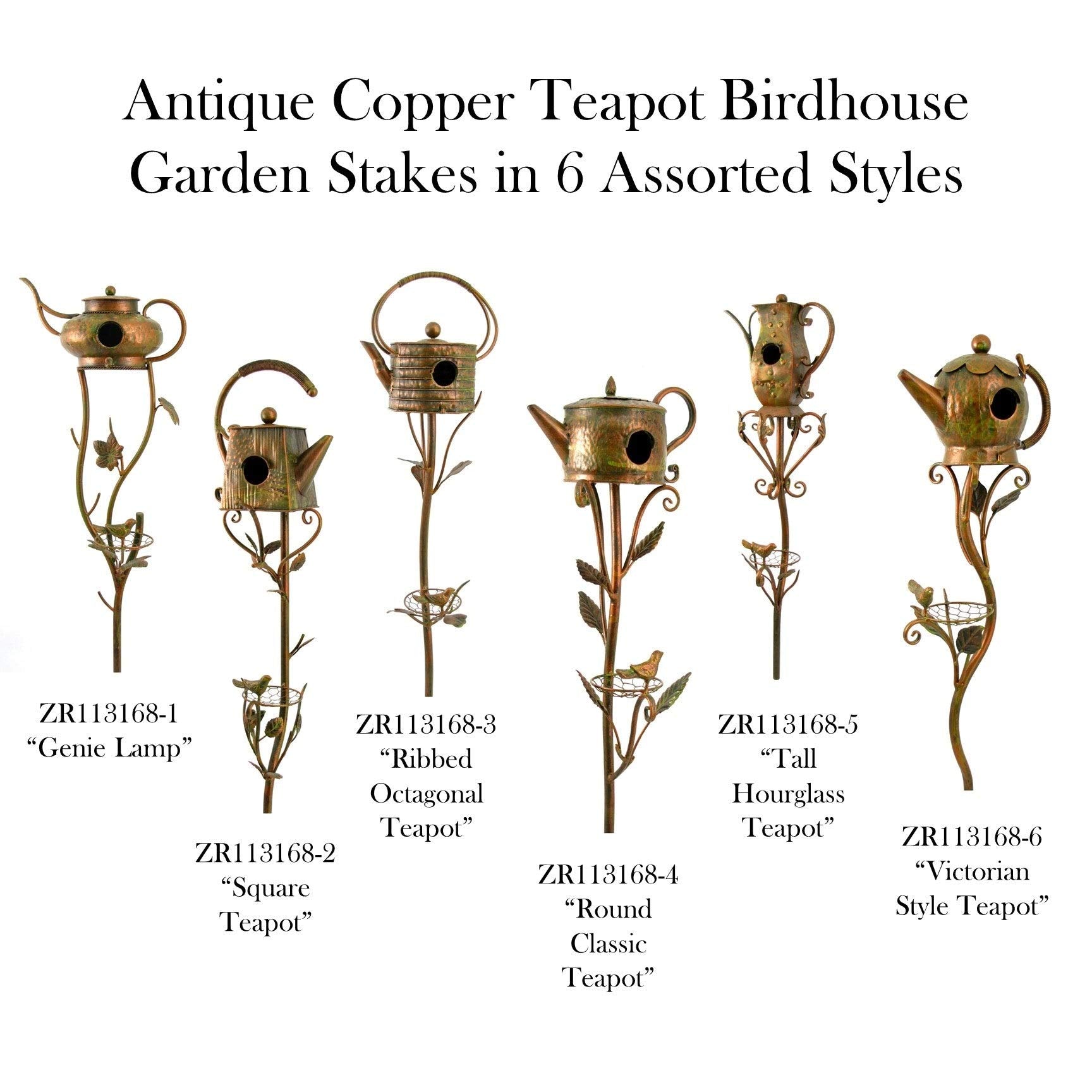 Antique Copper Teapot Birdhouse Garden Stake Square Teapot Brown Iron - Citiesdeals